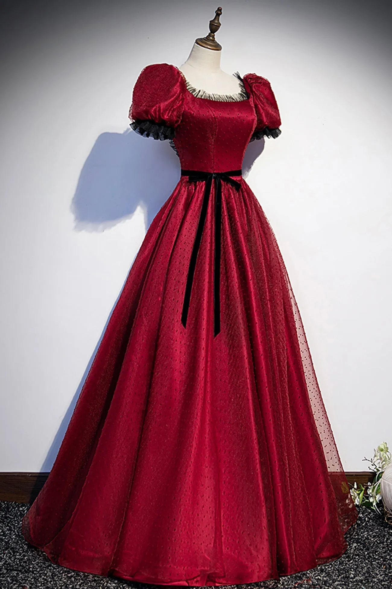Burgundy Tulle Long Prom Dresses A-Line Backless Evening Dresses