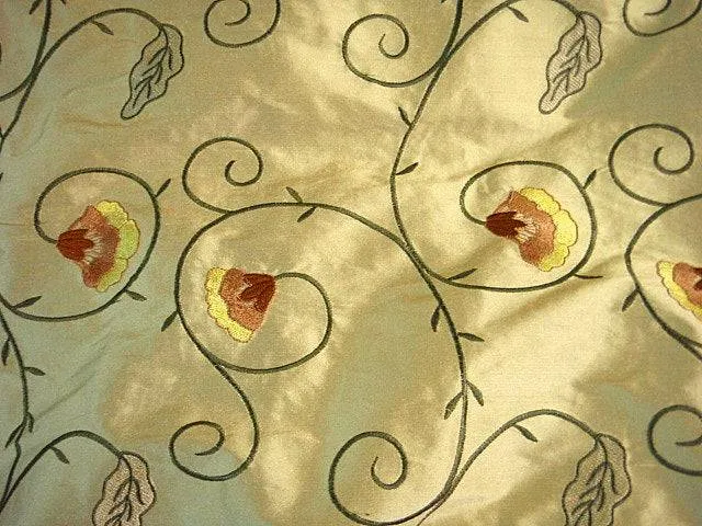 Floral Scroll - Embroidered Silk Dupion