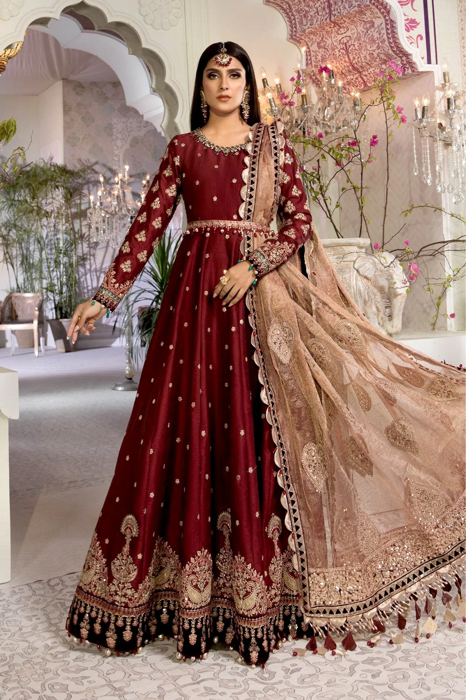MARIA.B Mbroidered Heritage Edition ’21 – Maroon and Salmon pink (BD-2204)