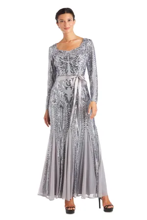 Elegant Petite Long-Sleeve Sequined Evening Gown