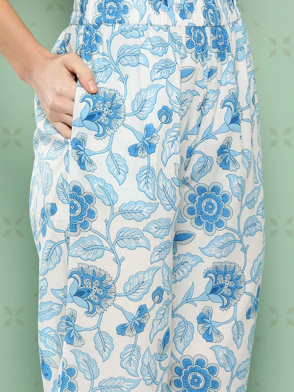 Women Ethnic Printed Regular Sequined Cotton Kurta With Trousers & Dupatta